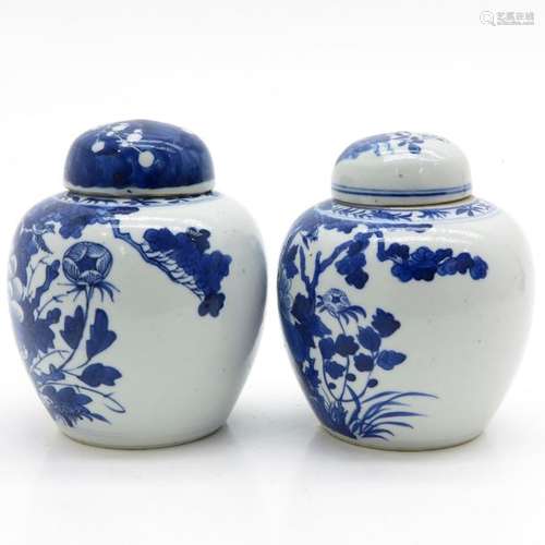 A Pair of Blue and White Ginger Jars