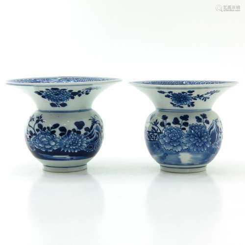 Two Blue and White Decor Spittoons