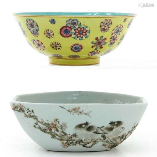 A Qianjiang Cai Planter and Famille Jaune Bowl