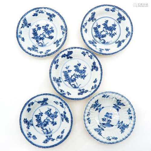 Five Blue and White Saucers