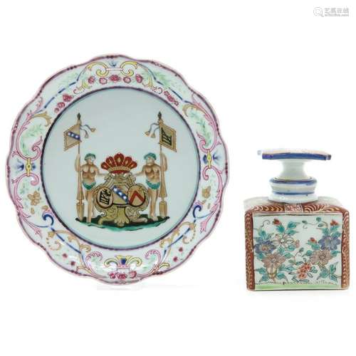 A Polychrome Plate and Tea Box