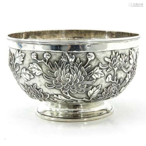 A Chinese Silver Floral Repousse Bowl