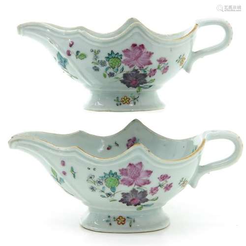 A Pair of Famille Rose Gravy Boats