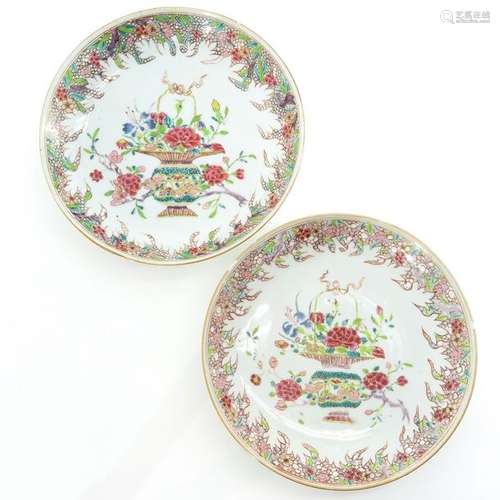 A Pair of Famille Rose and Gilt Decor Plates