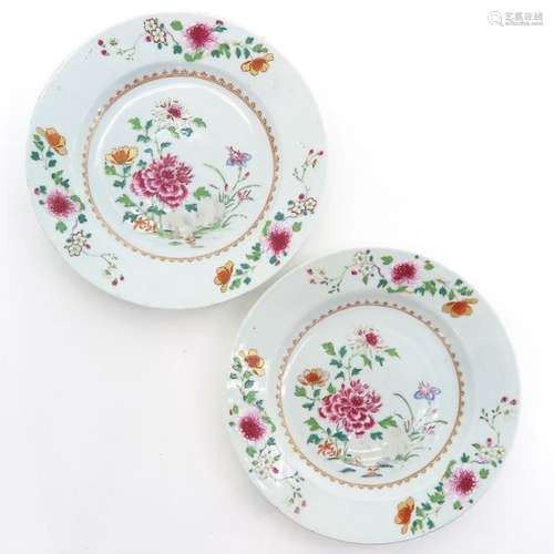 A Pair of Famille Rose and Gilt Decor Plates