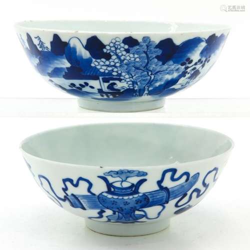 Two Blue and White Decor Bowls