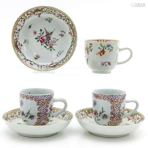 Three Qianlong Cups and Saucers