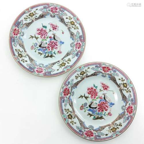 A Pair of Famille Rose and Gilt Decor Plates