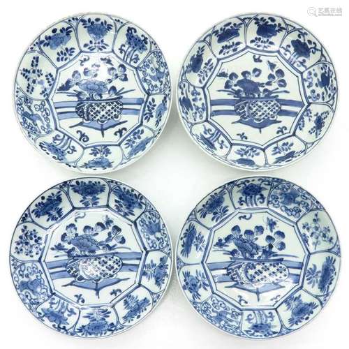 A Series of Four Blue and White Plates