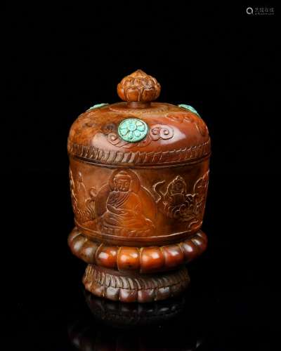 A Chinese Carved Agate Incense Burner
