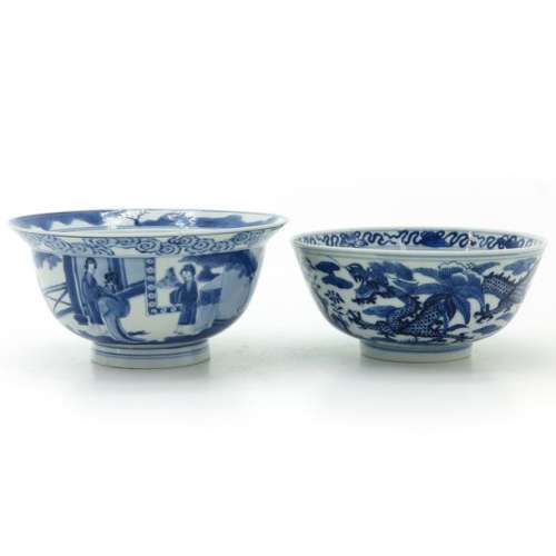 Two Blue and White Bowls
