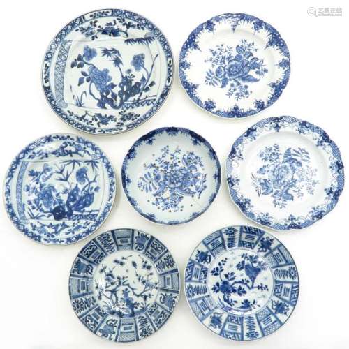 Seven Blue and White Plates