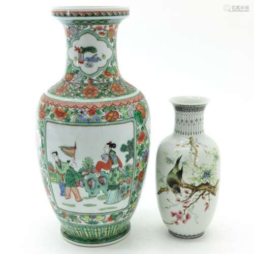 A Famille Verte and Polychrome Vase