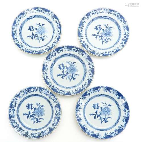 A Series of Five Blue and White Decor Plates