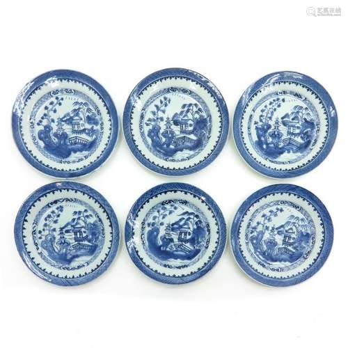 A Series of Six Blue and White Plates