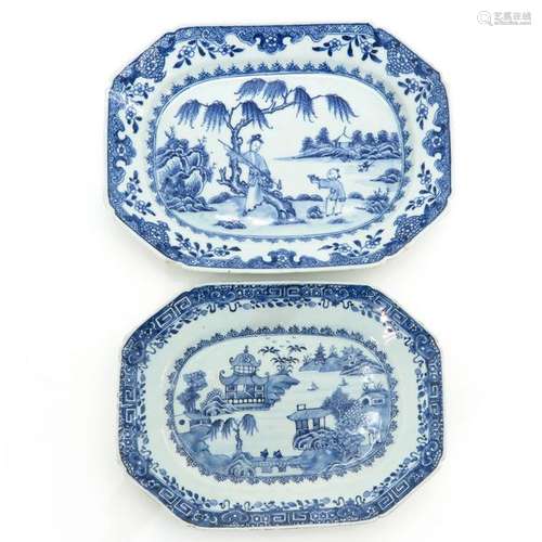 Two Blue and White Serving Platters