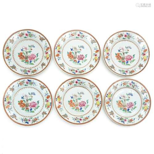 A Series of Six Famille Rose Plates