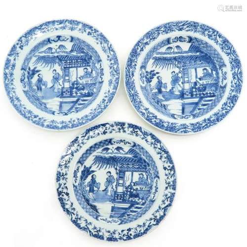 A Series of Three Blue and White Plates