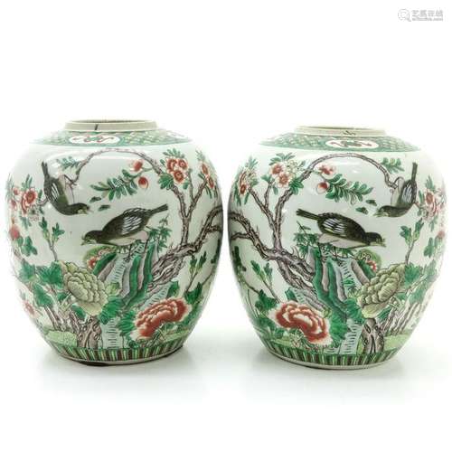 Two Famille Verte Decor Ginger Jars