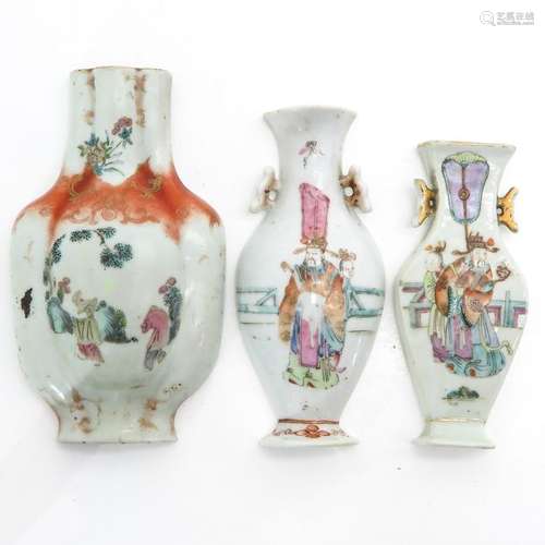 Three Famille Rose Wall Vases