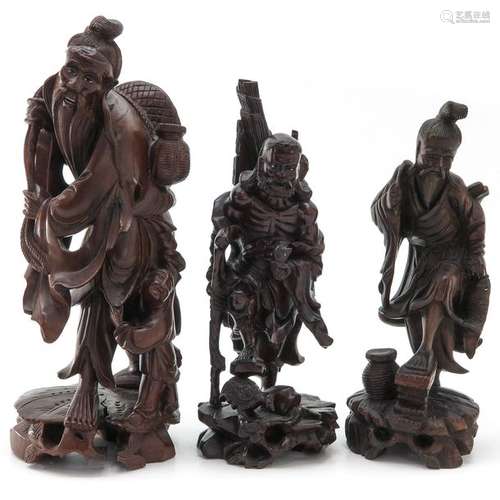 Three Carved Wood Sculptures