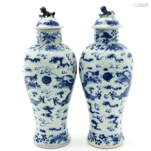 A Pair of Blue and White Garniture Vases