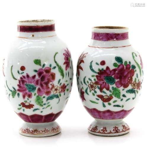 A Pair of Famille Rose Decor Vases