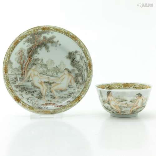 An Encre de Chine Decor Cup and Saucer