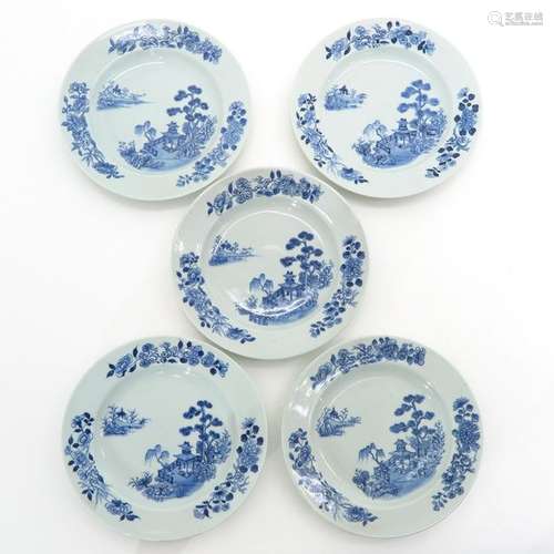 A Series of Five Blue and White Decor Plates