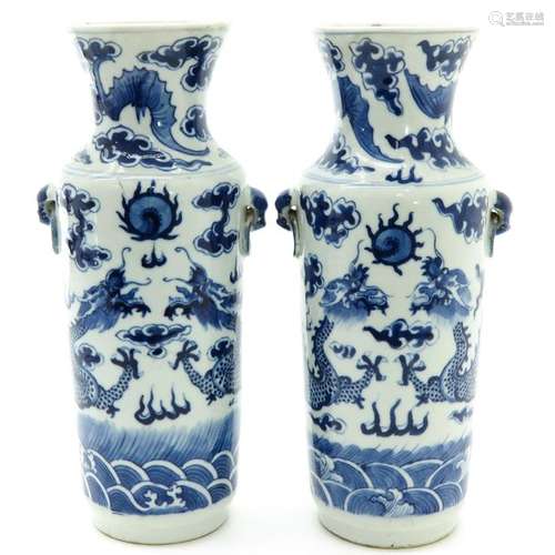 A Pair of Blue and White Decor Vases