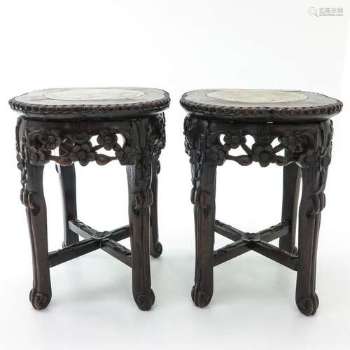 A Pair of Small Carved Chinese Tables