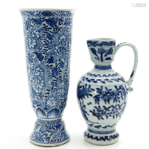 A Blue and White Vase and Pitcher