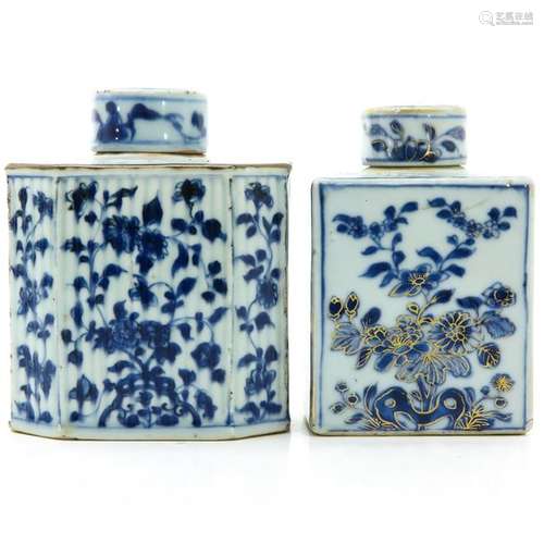 Two Blue and White Tea Boxes