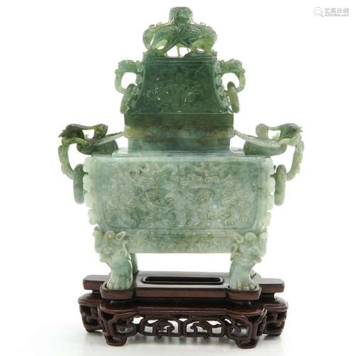 A Carved Jade Censer with Cover