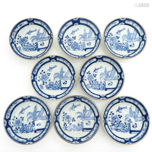 A Series of Eight Blue and White Plates