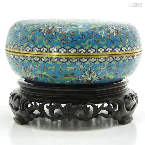 A Round Cloisonne with Wood Base