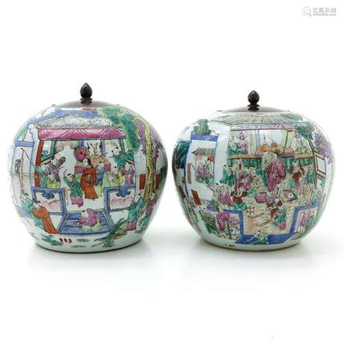 Two Famille Rose Decor Ginger Jars