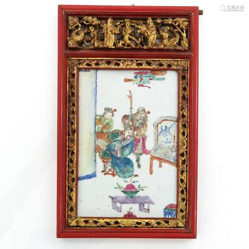 A Framed Famille Rose Decor Chinese Tile