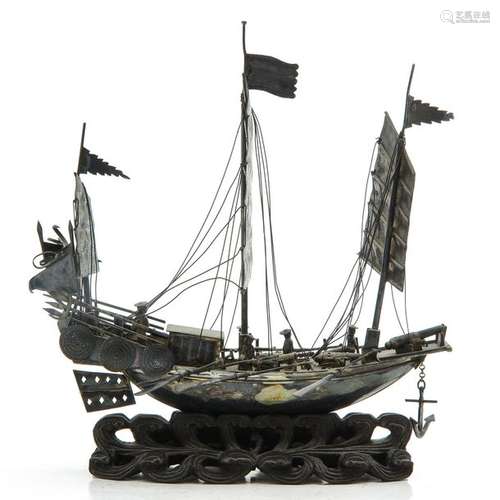 A Chinese Silver Sailing Boat