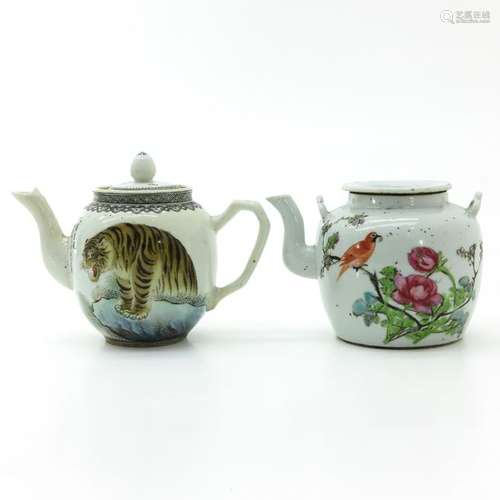 Two Polychrome Decor Teapots