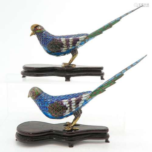 A Pair of Chinese Cloisonne Birds