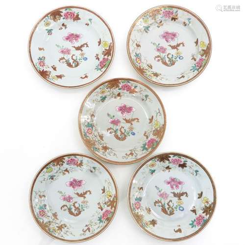 A Series of Five Famille Rose and Gilt Decor Plate…