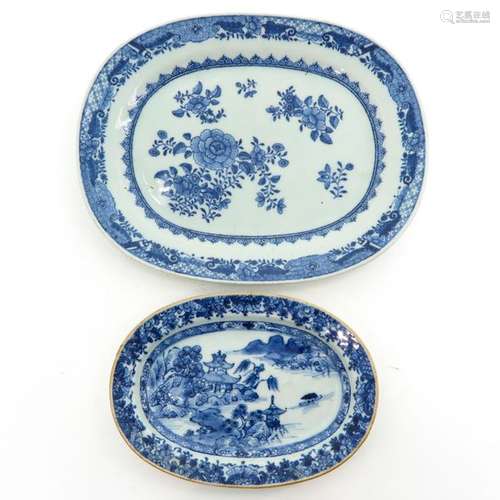 Two Blue and White Serving Platters