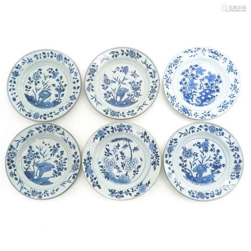 A Series of Six Blue and White Plates