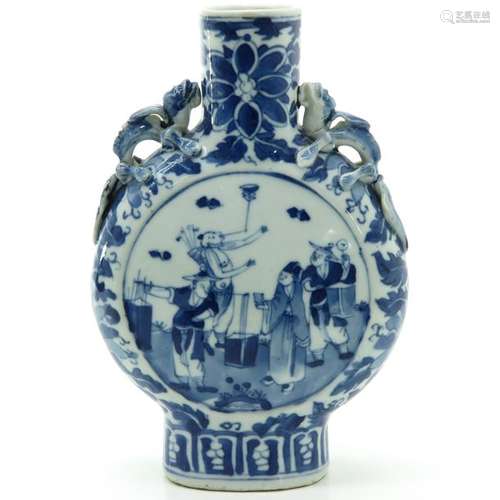 A Blue and White Moon Flask Vase