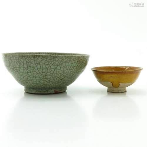 A Celadon Bowl and Orange Glaze Bowl