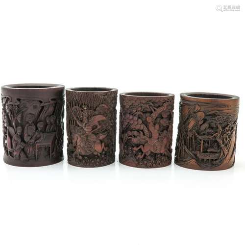 Four Carved Bamboo Brush Pots