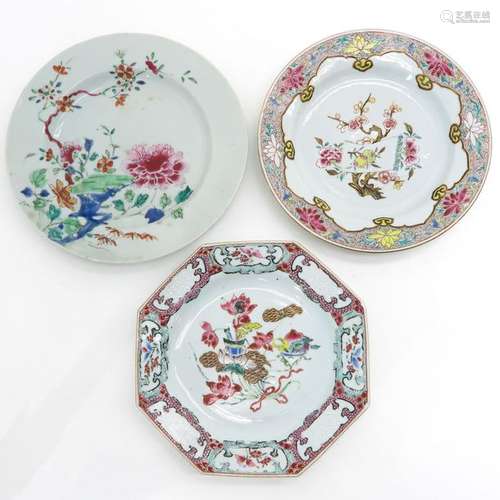 Three Famille Rose Plates