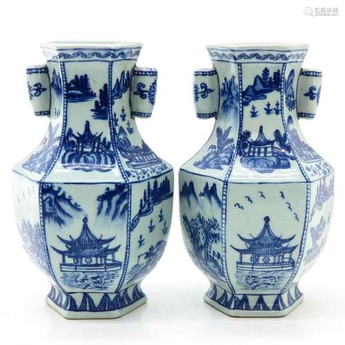 A Pair of Blue and White Vases