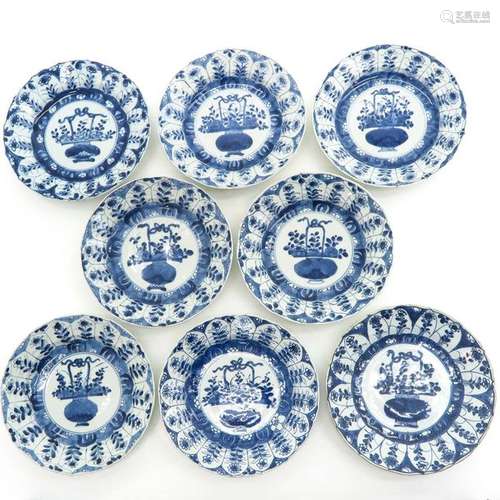 A Series of Eight Blue and White Plates